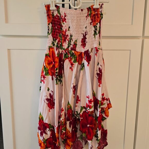Aloha Fashion Dress One Size Tropical Floral Strapless Shirred Ruched Hawaiian - Picture 4 of 6